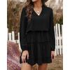 imageBTFBM Long Sleeve Fall Dresses for Women 2025 Summer Casual Tie Neck Ruffle Tiered A Line Wedding Guest Short Mini DressLong Sleeve Black