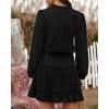 imageBTFBM Long Sleeve Fall Dresses for Women 2025 Summer Casual Tie Neck Ruffle Tiered A Line Wedding Guest Short Mini DressLong Sleeve Black