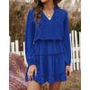 imageBTFBM Long Sleeve Fall Dresses for Women 2025 Summer Casual Tie Neck Ruffle Tiered A Line Wedding Guest Short Mini DressLong Sleeve Bright Blue