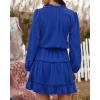imageBTFBM Long Sleeve Fall Dresses for Women 2025 Summer Casual Tie Neck Ruffle Tiered A Line Wedding Guest Short Mini DressLong Sleeve Bright Blue