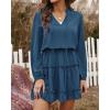 imageBTFBM Long Sleeve Fall Dresses for Women 2025 Summer Casual Tie Neck Ruffle Tiered A Line Wedding Guest Short Mini DressLong Sleeve Dark Blue