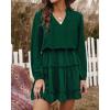 imageBTFBM Long Sleeve Fall Dresses for Women 2025 Summer Casual Tie Neck Ruffle Tiered A Line Wedding Guest Short Mini DressLong Sleeve Dark Green