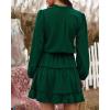 imageBTFBM Long Sleeve Fall Dresses for Women 2025 Summer Casual Tie Neck Ruffle Tiered A Line Wedding Guest Short Mini DressLong Sleeve Dark Green