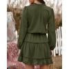 imageBTFBM Long Sleeve Fall Dresses for Women 2025 Summer Casual Tie Neck Ruffle Tiered A Line Wedding Guest Short Mini DressLong Sleeve Green