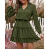 imageBTFBM Long Sleeve Fall Dresses for Women 2025 Summer Casual Tie Neck Ruffle Tiered A Line Wedding Guest Short Mini DressLong Sleeve Green