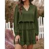 imageBTFBM Long Sleeve Fall Dresses for Women 2025 Summer Casual Tie Neck Ruffle Tiered A Line Wedding Guest Short Mini DressLong Sleeve Green