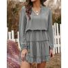 imageBTFBM Long Sleeve Fall Dresses for Women 2025 Summer Casual Tie Neck Ruffle Tiered A Line Wedding Guest Short Mini DressLong Sleeve Grey