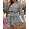 imageBTFBM Long Sleeve Fall Dresses for Women 2025 Summer Casual Tie Neck Ruffle Tiered A Line Wedding Guest Short Mini DressLong Sleeve Grey