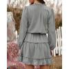 imageBTFBM Long Sleeve Fall Dresses for Women 2025 Summer Casual Tie Neck Ruffle Tiered A Line Wedding Guest Short Mini DressLong Sleeve Grey