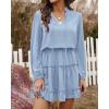 imageBTFBM Long Sleeve Fall Dresses for Women 2025 Summer Casual Tie Neck Ruffle Tiered A Line Wedding Guest Short Mini DressLong Sleeve Light Blue