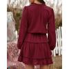 imageBTFBM Long Sleeve Fall Dresses for Women 2025 Summer Casual Tie Neck Ruffle Tiered A Line Wedding Guest Short Mini DressLong Sleeve Red