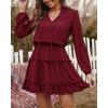 imageBTFBM Long Sleeve Fall Dresses for Women 2025 Summer Casual Tie Neck Ruffle Tiered A Line Wedding Guest Short Mini DressLong Sleeve Red