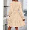 imageBTFBM Mini Dresses for Women 2025 Casual Lightweight Long Sleeve V Neck A Line Elastic Waist Party Holiday DressApricot
