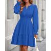 imageBTFBM Mini Dresses for Women 2025 Casual Lightweight Long Sleeve V Neck A Line Elastic Waist Party Holiday DressBlue