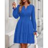 imageBTFBM Mini Dresses for Women 2025 Casual Lightweight Long Sleeve V Neck A Line Elastic Waist Party Holiday DressBlue