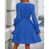 imageBTFBM Mini Dresses for Women 2025 Casual Lightweight Long Sleeve V Neck A Line Elastic Waist Party Holiday DressBlue