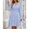 imageBTFBM Mini Dresses for Women 2025 Casual Lightweight Long Sleeve V Neck A Line Elastic Waist Party Holiday DressLight Blue