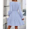 imageBTFBM Mini Dresses for Women 2025 Casual Lightweight Long Sleeve V Neck A Line Elastic Waist Party Holiday DressLight Blue