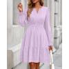 imageBTFBM Mini Dresses for Women 2025 Casual Lightweight Long Sleeve V Neck A Line Elastic Waist Party Holiday DressLight Purple