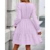 imageBTFBM Mini Dresses for Women 2025 Casual Lightweight Long Sleeve V Neck A Line Elastic Waist Party Holiday DressLight Purple