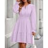imageBTFBM Mini Dresses for Women 2025 Casual Lightweight Long Sleeve V Neck A Line Elastic Waist Party Holiday DressLight Purple