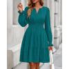 imageBTFBM Mini Dresses for Women 2025 Casual Lightweight Long Sleeve V Neck A Line Elastic Waist Party Holiday DressMalachite Green