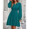 imageBTFBM Mini Dresses for Women 2025 Casual Lightweight Long Sleeve V Neck A Line Elastic Waist Party Holiday DressMalachite Green