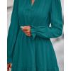imageBTFBM Mini Dresses for Women 2025 Casual Lightweight Long Sleeve V Neck A Line Elastic Waist Party Holiday DressMalachite Green