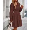 imageBTFBM Mini Dresses for Women 2025 Casual Lightweight Long Sleeve V Neck A Line Elastic Waist Party Holiday DressRed Brown