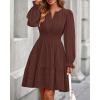 imageBTFBM Mini Dresses for Women 2025 Casual Lightweight Long Sleeve V Neck A Line Elastic Waist Party Holiday DressRed Brown