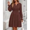imageBTFBM Mini Dresses for Women 2025 Casual Lightweight Long Sleeve V Neck A Line Elastic Waist Party Holiday DressRed Brown