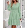 imageBTFBM Mini Dresses for Women 2025 Casual Lightweight Long Sleeve V Neck A Line Elastic Waist Party Holiday DressSage Green