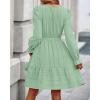 imageBTFBM Mini Dresses for Women 2025 Casual Lightweight Long Sleeve V Neck A Line Elastic Waist Party Holiday DressSage Green
