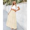 imageBTFBM Womens Long Summer Skirt 2025 Elegant High Waist Cocktail Party Wedding Guest Dress Flared ALine Midi SkirtsBeige White