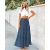 imageBTFBM Womens Long Summer Skirt 2025 Elegant High Waist Cocktail Party Wedding Guest Dress Flared ALine Midi SkirtsGrey Blue