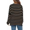 imageBTFBM Womens Striped Knit Sweaters 2025 Spring Fall Boat Neck Off Shoulder Long Sleeve Oversized Casual Pullover TopsStriped Black Khaki