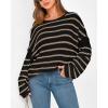 imageBTFBM Womens Striped Knit Sweaters 2025 Spring Fall Boat Neck Off Shoulder Long Sleeve Oversized Casual Pullover TopsStriped Black Khaki