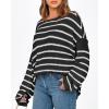 imageBTFBM Womens Striped Knit Sweaters 2025 Spring Fall Boat Neck Off Shoulder Long Sleeve Oversized Casual Pullover TopsStriped Black White