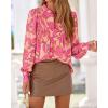 imageBTFBM Womens Tops Dressy Casual Fall 2025 Boho Floral V Neck Long Sleeve Half Button Down Shirt Work Business BlousesBig Floral Red