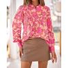 imageBTFBM Womens Tops Dressy Casual Fall 2025 Boho Floral V Neck Long Sleeve Half Button Down Shirt Work Business BlousesBig Floral Red