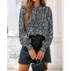 imageBTFBM Womens Tops Dressy Casual Fall 2025 Boho Floral V Neck Long Sleeve Half Button Down Shirt Work Business BlousesFloral Black Blue