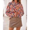 imageBTFBM Womens Tops Dressy Casual Fall 2025 Boho Floral V Neck Long Sleeve Half Button Down Shirt Work Business BlousesStriped Orange