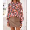 imageBTFBM Womens Tops Dressy Casual Fall 2025 Boho Floral V Neck Long Sleeve Half Button Down Shirt Work Business BlousesStriped Orange