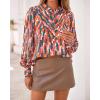 imageBTFBM Womens Tops Dressy Casual Fall 2025 Boho Floral V Neck Long Sleeve Half Button Down Shirt Work Business BlousesStriped Orange