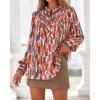 imageBTFBM Womens Tops Dressy Casual Fall 2025 Boho Floral V Neck Long Sleeve Half Button Down Shirt Work Business BlousesStriped Orange
