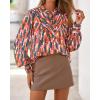 imageBTFBM Womens Tops Dressy Casual Fall 2025 Boho Floral V Neck Long Sleeve Half Button Down Shirt Work Business BlousesStriped Orange