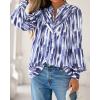 imageBTFBM Womens Tops Dressy Casual Fall 2025 Boho Floral V Neck Long Sleeve Half Button Down Shirt Work Business BlousesStriped White Blue