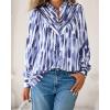 imageBTFBM Womens Tops Dressy Casual Fall 2025 Boho Floral V Neck Long Sleeve Half Button Down Shirt Work Business BlousesStriped White Blue