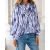imageBTFBM Womens Tops Dressy Casual Fall 2025 Boho Floral V Neck Long Sleeve Half Button Down Shirt Work Business BlousesStriped White Blue