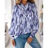 imageBTFBM Womens Tops Dressy Casual Fall 2025 Boho Floral V Neck Long Sleeve Half Button Down Shirt Work Business BlousesStriped White Blue
